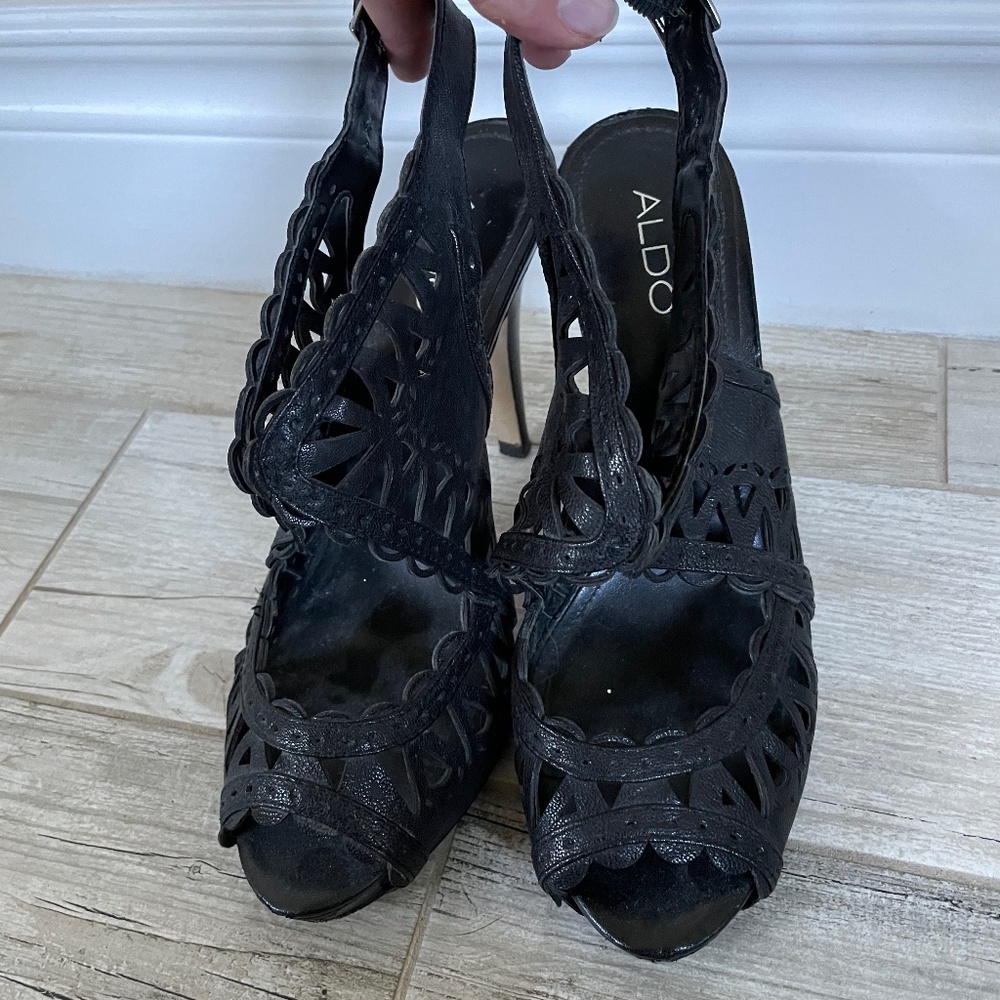 ALDO- Black Lazer Cut Strap Sandals